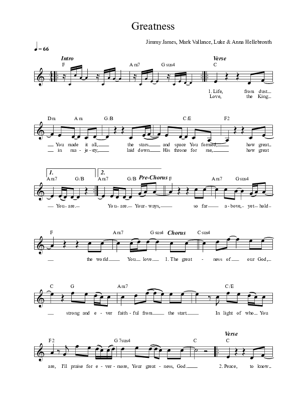 Greatness Lead Sheet (Luke + Anna Hellebronth)