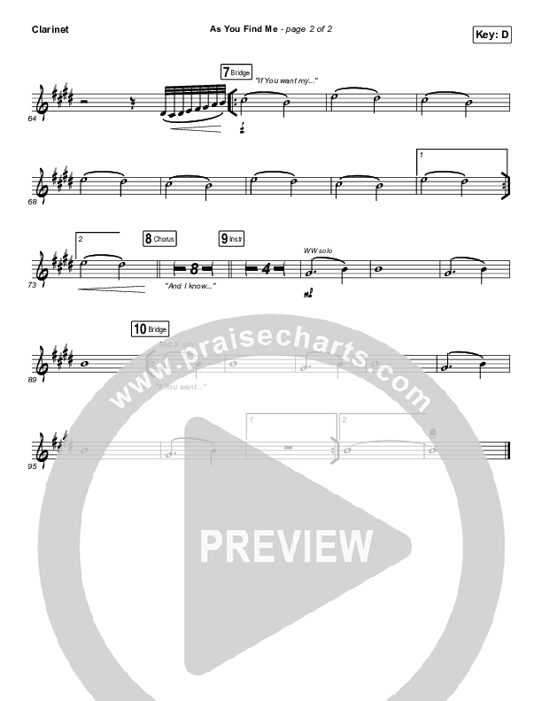 As You Find Me Clarinet (Hillsong UNITED)