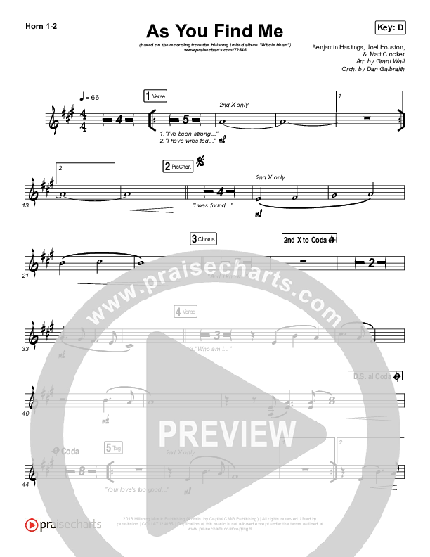 As You Find Me French Horn 1/2 (Hillsong UNITED)