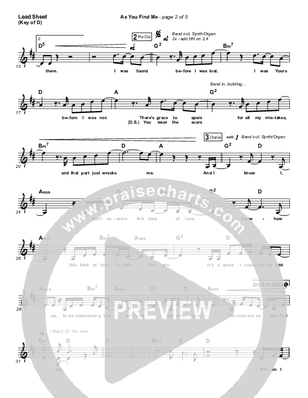 As You Find Me Lead Sheet (Melody) (Hillsong UNITED)