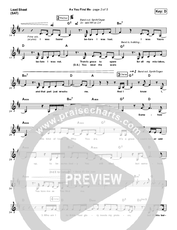 As You Find Me Lead Sheet (SAT) (Hillsong UNITED)