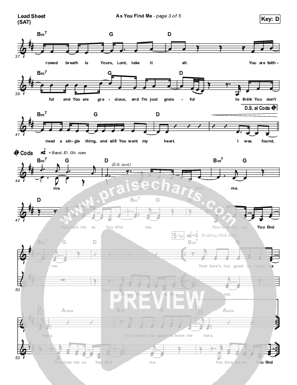 As You Find Me Lead Sheet (SAT) (Hillsong UNITED)