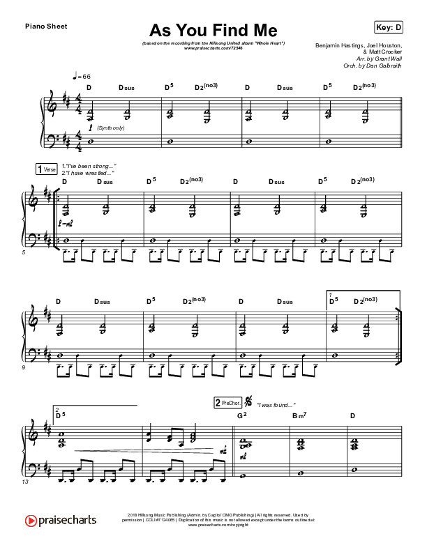 As You Find Me Piano Sheet (Hillsong UNITED)