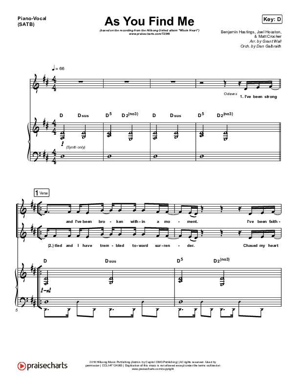 As You Find Me Piano/Vocal (SATB) (Hillsong UNITED)