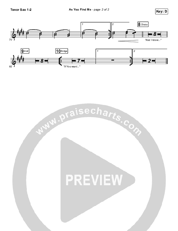 As You Find Me Tenor Sax 1/2 (Hillsong UNITED)