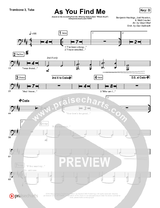 As You Find Me Trombone 3/Tuba (Hillsong UNITED)