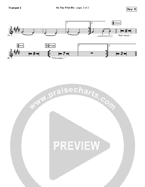 As You Find Me Trumpet 3 (Hillsong UNITED)