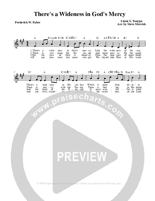 There's A Wideness In God's Mercy Lead Sheet (Stephen Merrick)