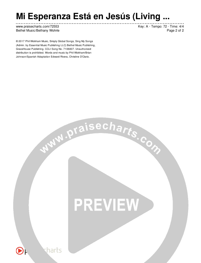 Mi Esperanza Está en Jesús (Living Hope) Chords & Lyrics (Bethel Music / Bethany Wohrle)