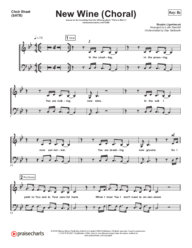 New Wine (Choral) Choir Sheet (SATB) (PraiseCharts Choral / Hillsong Worship / Arr. Luke Gambill)