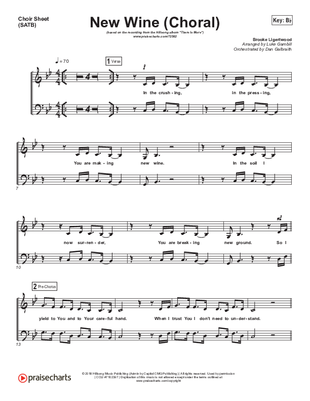 New Wine (Choral Anthem SATB) Choir Sheet (SATB) (Hillsong Worship / Arr. Luke Gambill)