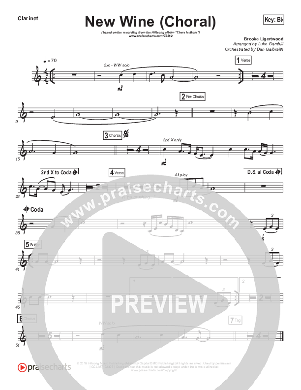 New Wine (Choral Anthem SATB) Clarinet (Hillsong Worship / Arr. Luke Gambill)