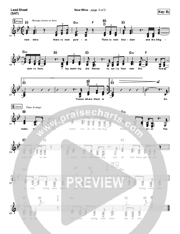 New Wine (Choral Anthem SATB) Lead Sheet (SAT) (Hillsong Worship / Arr. Luke Gambill)