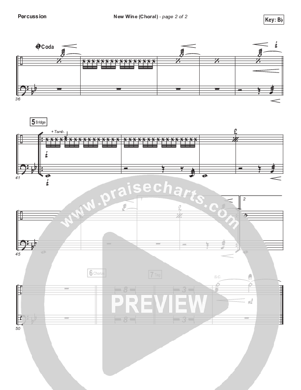 New Wine (Choral Anthem SATB) Percussion (Hillsong Worship / Arr. Luke Gambill)