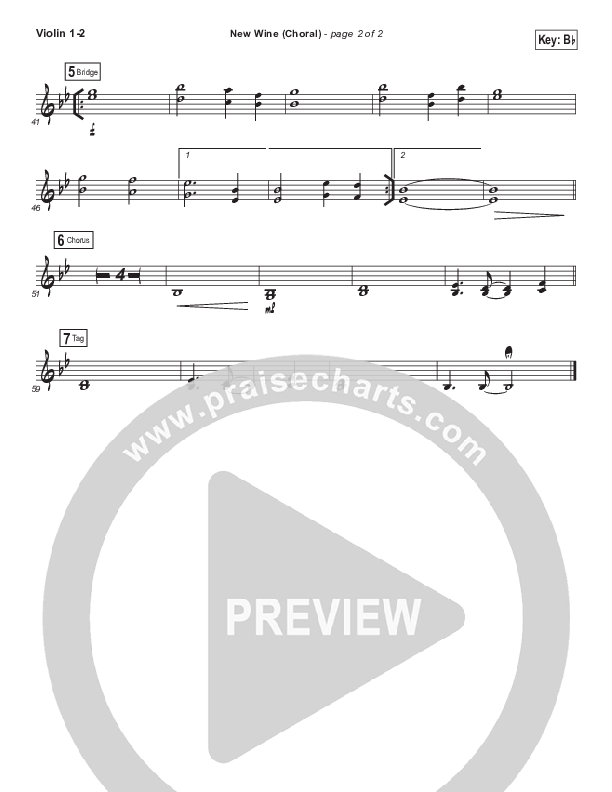 New Wine (Choral Anthem SATB) Violin 1/2 (Hillsong Worship / Arr. Luke Gambill)