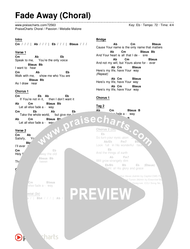 Fade Away (Choral Anthem SATB) Chords & Lyrics (Passion / Melodie Malone / Arr. Luke Gambill)