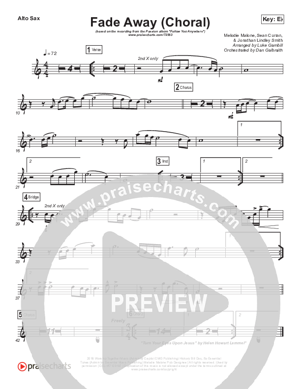 Fade Away (Choral Anthem SATB) Alto Sax (Passion / Melodie Malone / Arr. Luke Gambill)