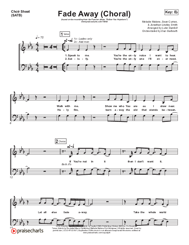 Fade Away (Choral Anthem SATB) Choir Sheet (SATB) (Passion / Melodie Malone / Arr. Luke Gambill)