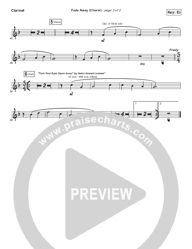 Fade Away (Choral Anthem SATB) Clarinet (Passion / Melodie Malone / Arr. Luke Gambill)