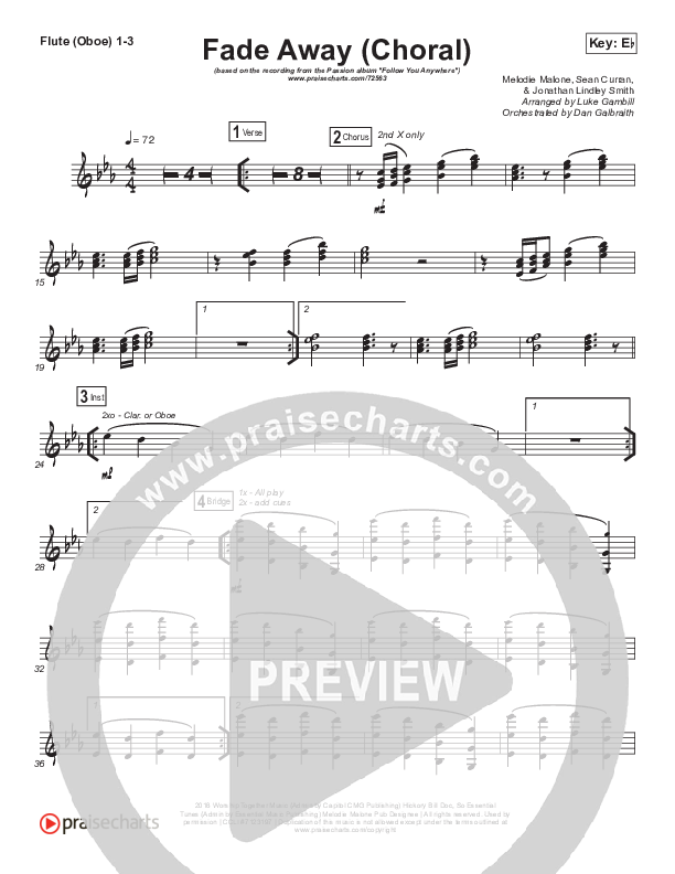 Fade Away (Choral Anthem SATB) Flute/Oboe 1/2/3 (Passion / Melodie Malone / Arr. Luke Gambill)