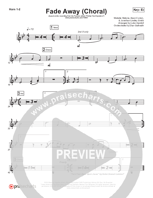 Fade Away (Choral Anthem SATB) French Horn 1/2 (Passion / Melodie Malone / Arr. Luke Gambill)