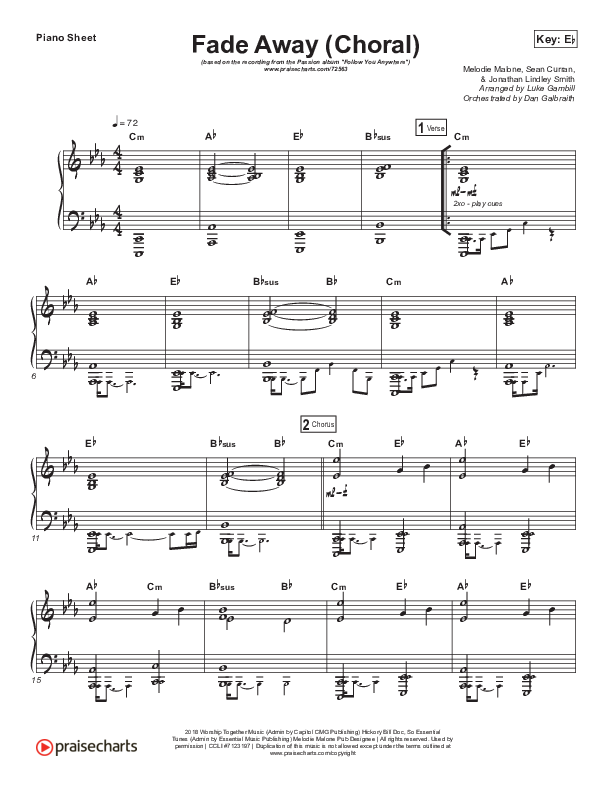 Fade Away (Choral Anthem SATB) Piano Sheet (Passion / Melodie Malone / Arr. Luke Gambill)