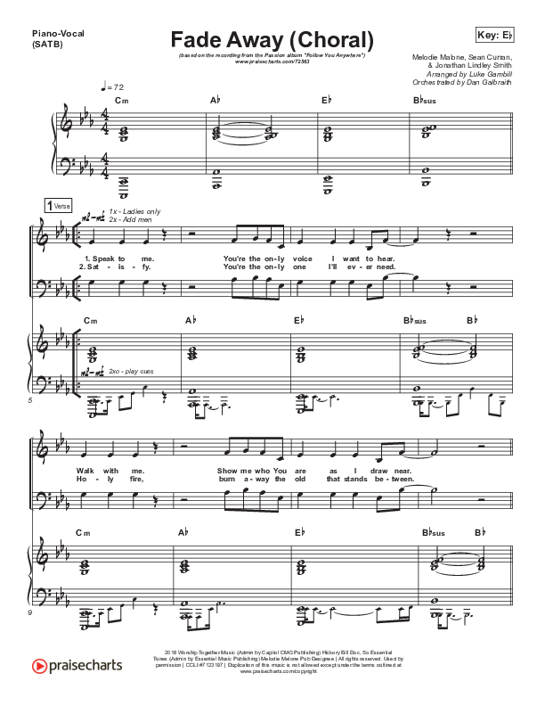 Fade Away (Choral Anthem SATB) Piano/Vocal (SATB) (Passion / Melodie Malone / Arr. Luke Gambill)