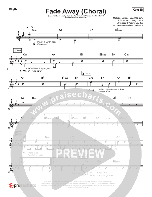 Fade Away (Choral Anthem SATB) Rhythm Chart (Passion / Melodie Malone / Arr. Luke Gambill)