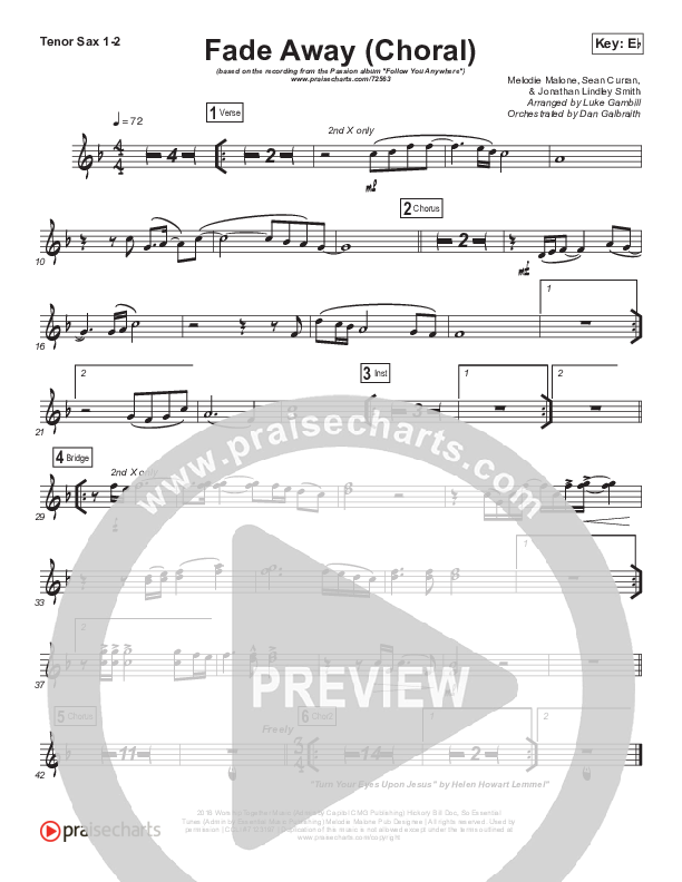 Fade Away (Choral Anthem SATB) Tenor Sax 1/2 (Passion / Melodie Malone / Arr. Luke Gambill)