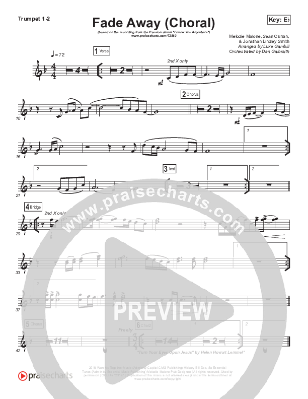 Fade Away (Choral Anthem SATB) Trumpet 1,2 (Passion / Melodie Malone / Arr. Luke Gambill)