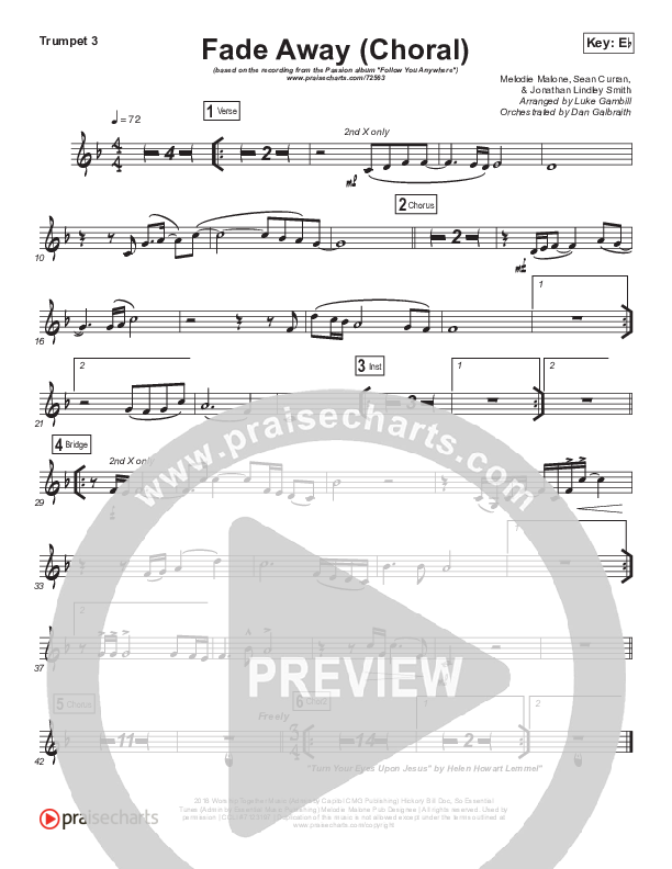 Fade Away (Choral Anthem SATB) Trumpet 3 (Passion / Melodie Malone / Arr. Luke Gambill)