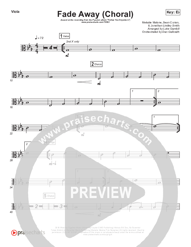 Fade Away (Choral Anthem SATB) Viola (Passion / Melodie Malone / Arr. Luke Gambill)
