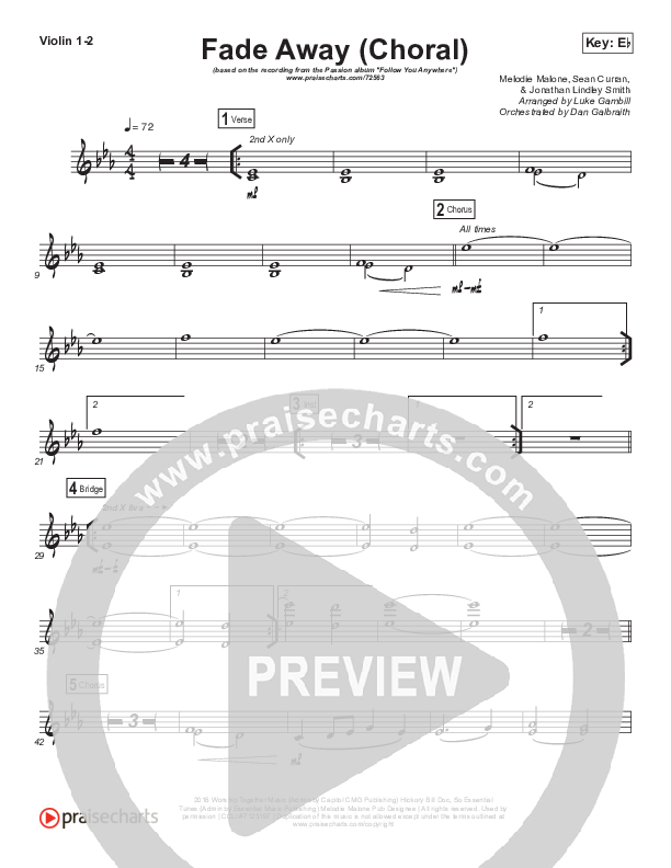 Fade Away (Choral Anthem SATB) Violin 1/2 (Passion / Melodie Malone / Arr. Luke Gambill)