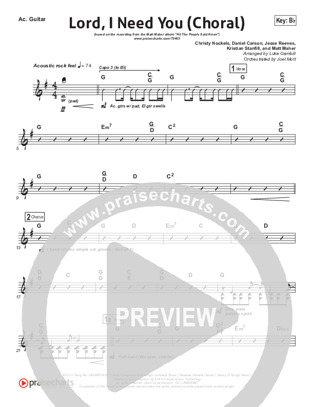 Lord I Need You (Choral Anthem SATB) Acoustic Guitar (Matt Maher / Arr. Luke Gambill)