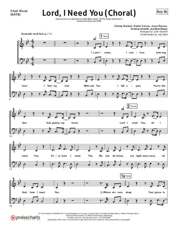 Lord I Need You (Choral Anthem SATB) Choir Sheet (SATB) (Matt Maher / Arr. Luke Gambill)