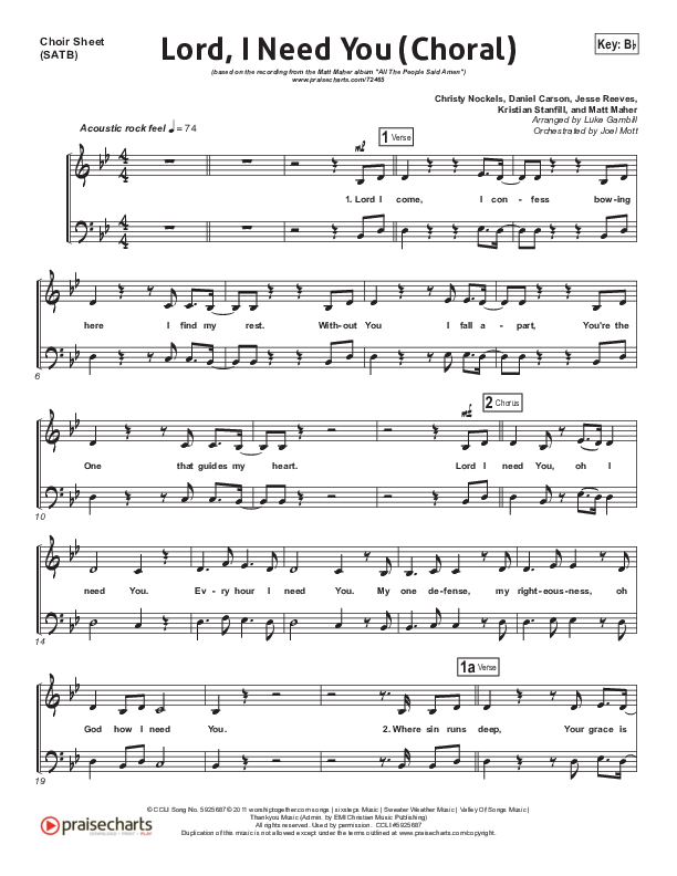 Lord I Need You (Choral Anthem SATB) Choir Sheet (SATB) (Matt Maher / Arr. Luke Gambill)