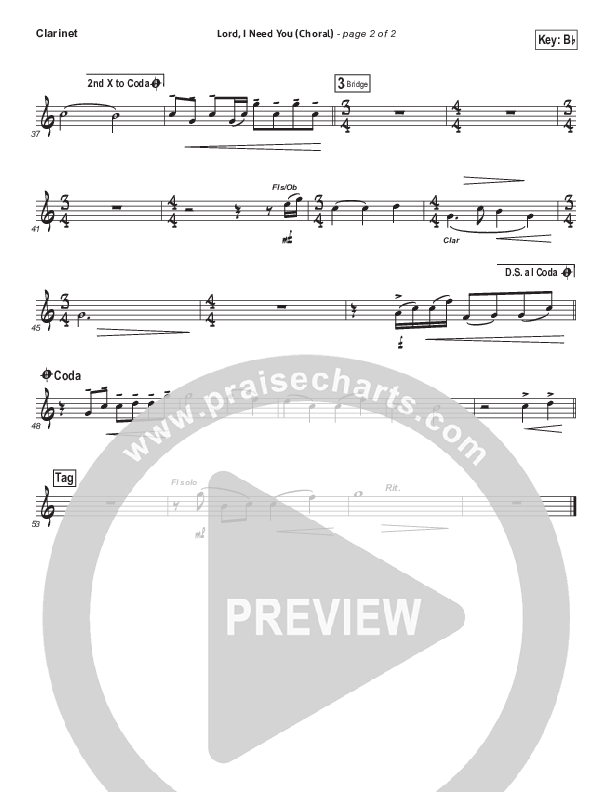 Lord I Need You (Choral Anthem SATB) Clarinet (Matt Maher / Arr. Luke Gambill)