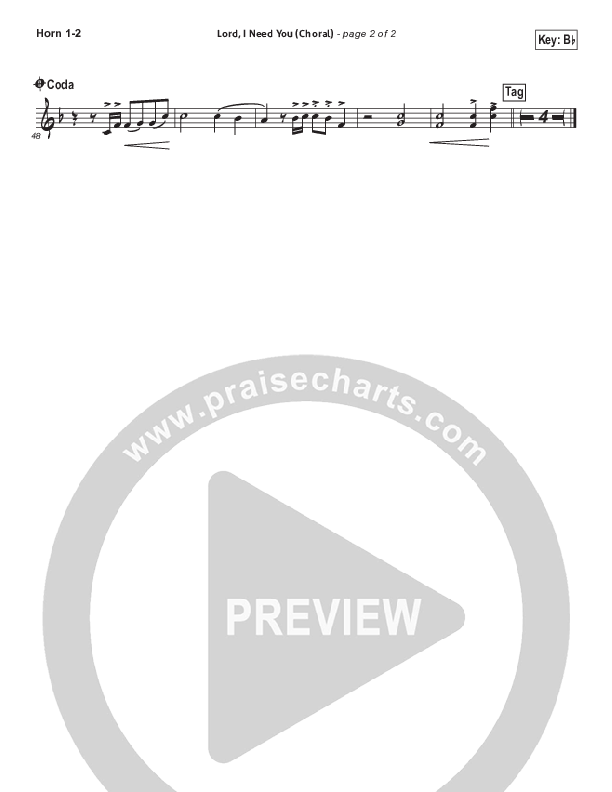 Lord I Need You (Choral Anthem SATB) French Horn 1/2 (Matt Maher / Arr. Luke Gambill)