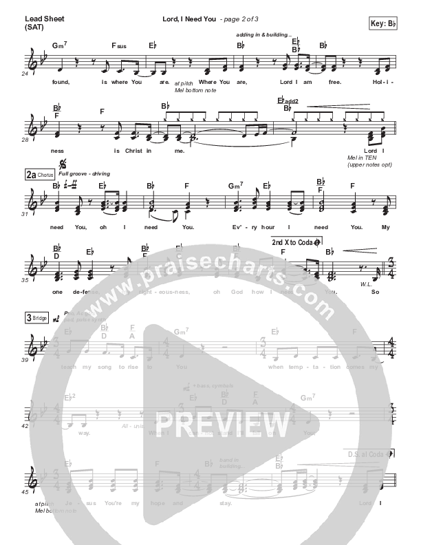 Lord I Need You (Choral Anthem SATB) Lead Sheet (SAT) (Matt Maher / Arr. Luke Gambill)