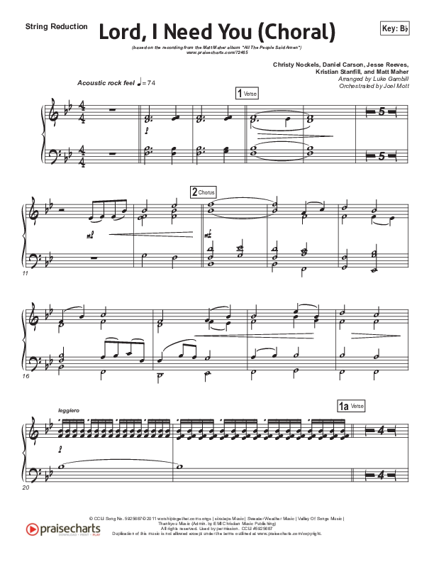 Lord I Need You (Choral Anthem SATB) String Pack (Matt Maher / Arr. Luke Gambill)