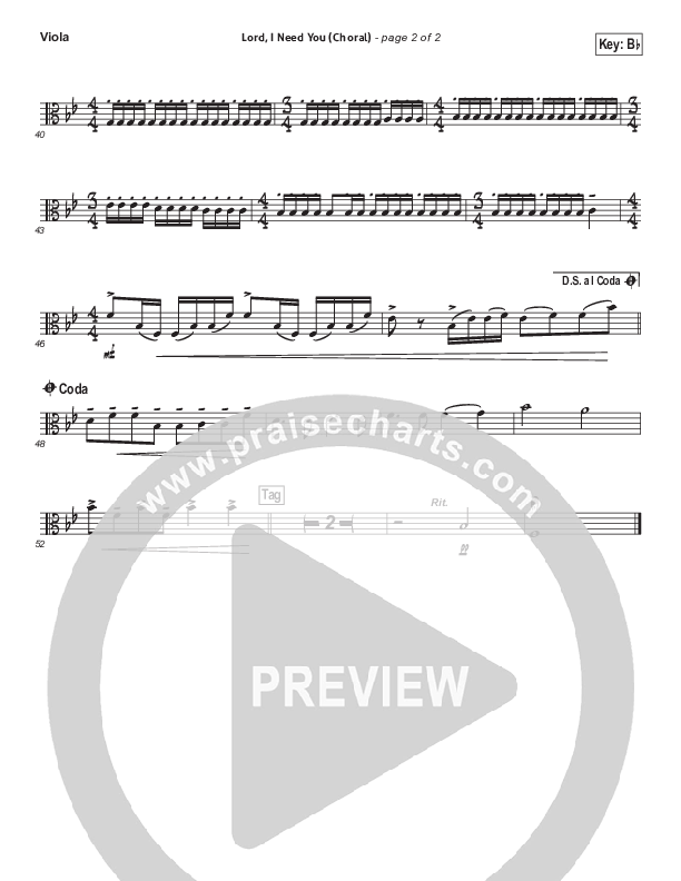 Lord I Need You (Choral Anthem SATB) Viola (Matt Maher / Arr. Luke Gambill)