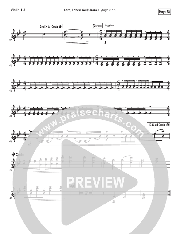 Lord I Need You (Choral Anthem SATB) Violin 1/2 (Matt Maher / Arr. Luke Gambill)