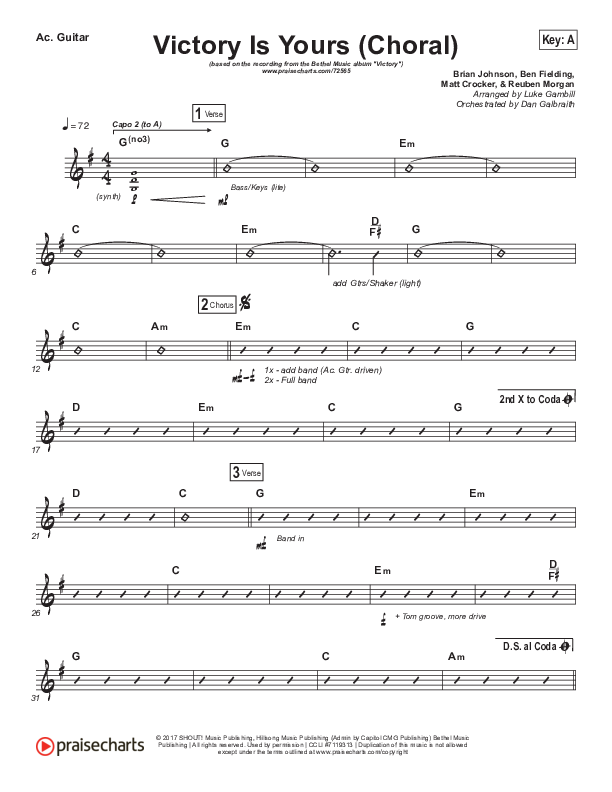 Victory Is Yours (Choral Anthem SATB) Acoustic Guitar (Bethel Music / Bethany Wohrle / Arr. Luke Gambill)