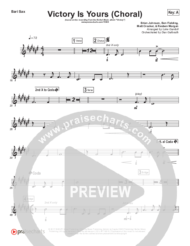 Victory Is Yours (Choral Anthem SATB) Bari Sax (Bethel Music / Bethany Wohrle / Arr. Luke Gambill)