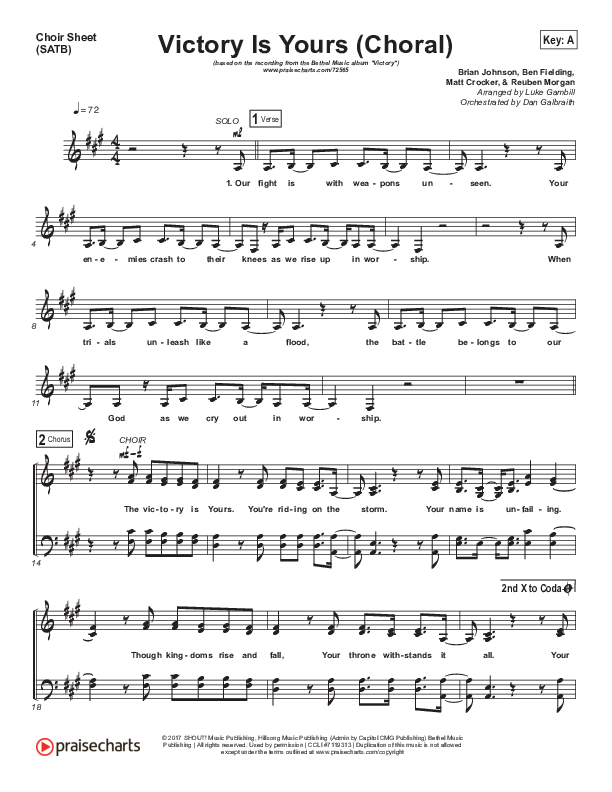 Victory Is Yours (Choral Anthem SATB) Choir Sheet (SATB) (Bethel Music / Bethany Wohrle / Arr. Luke Gambill)