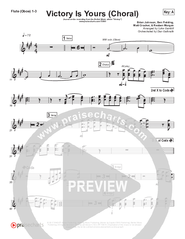 Victory Is Yours (Choral Anthem SATB) Flute/Oboe 1/2/3 (Bethel Music / Bethany Wohrle / Arr. Luke Gambill)