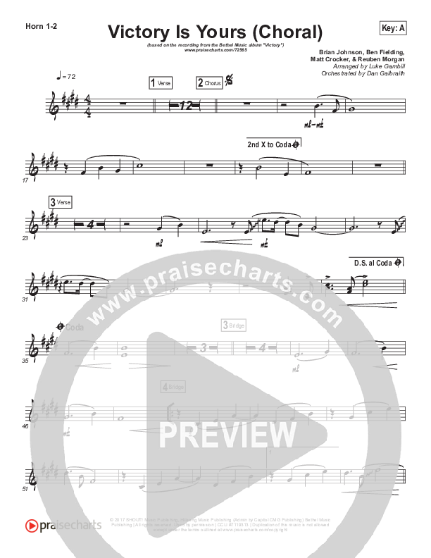 Victory Is Yours (Choral Anthem SATB) Brass Pack (Bethel Music / Bethany Wohrle / Arr. Luke Gambill)
