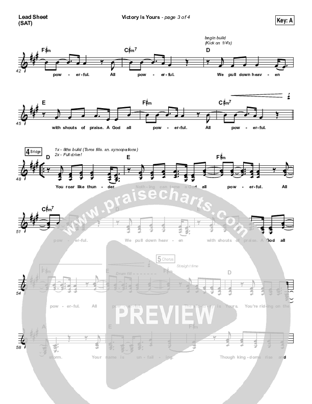 Victory Is Yours (Choral Anthem SATB) Lead Sheet (SAT) (Bethel Music / Bethany Wohrle / Arr. Luke Gambill)