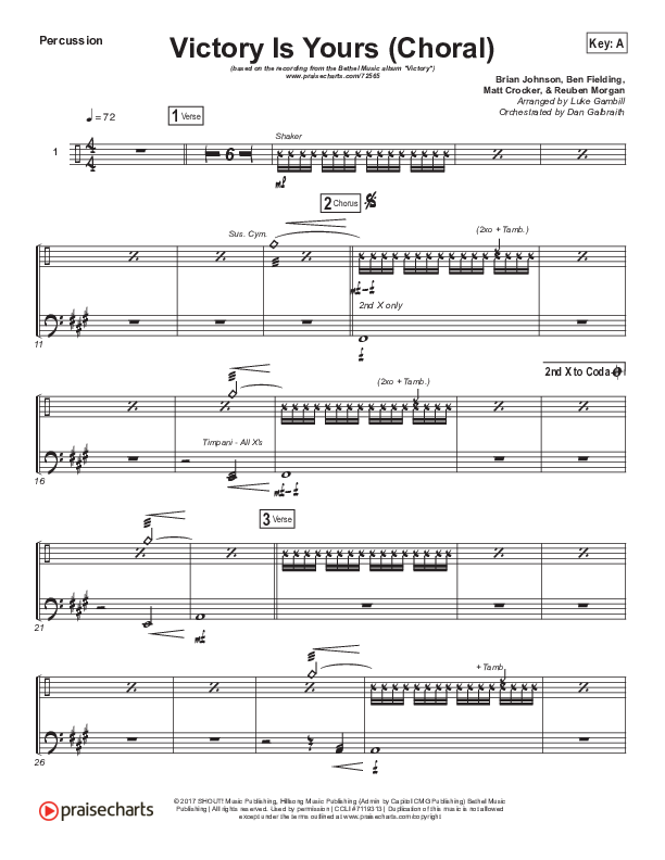 Victory Is Yours (Choral Anthem SATB) Percussion (Bethel Music / Bethany Wohrle / Arr. Luke Gambill)