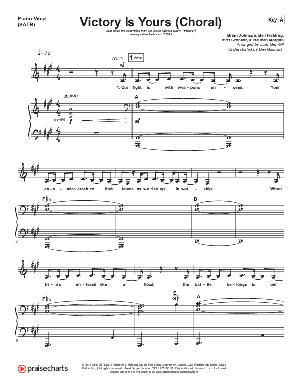 Victory Is Yours (Choral Anthem SATB) Piano/Vocal Pack (Bethel Music / Bethany Wohrle / Arr. Luke Gambill)
